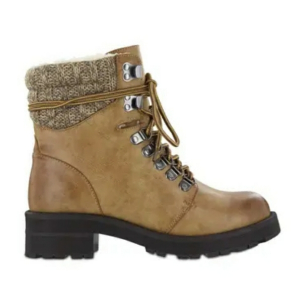 Faux Shearling Marled Knit Cuffed Combat Boots - Picture 3 of 4